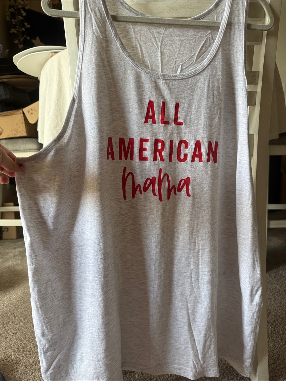 All American Mama Women’s Heathered White Tank Top